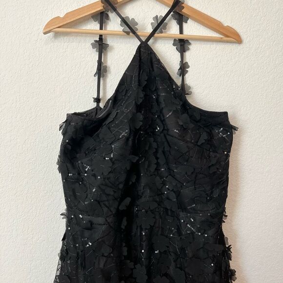 Eliza J Black 3D Floating Flow Floral Sequin Halter Ballgown Dress Women's 14 - Picture 3 of 9